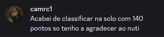 Depoimento no Discord de camrc1: classificou na solo com 140 pontos e agradece ao Nuti